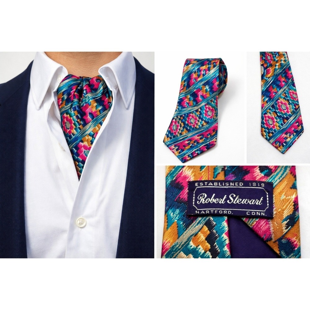 Robert Stewart 100% Silk Tie | Vintage 90s Prep Geometric Print‎ | Made in USA